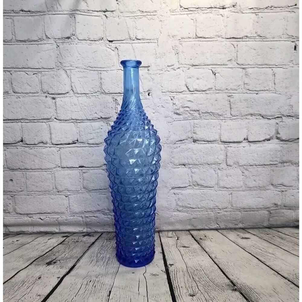 Vintage Blue Glass Genie Bottle MCM Decanter